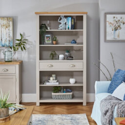The Furniture Market Cotswold Grey Painted Tall Large Bookcase With Drawer - thumbnail 2