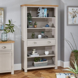 The Furniture Market Cotswold Grey Painted Tall Large Bookcase With Drawer