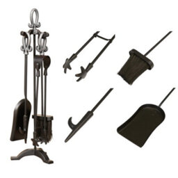 Dibor Pewter Handled Free Standing Companion Set With Black And Nickel Log Bucket - thumbnail 3