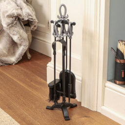 Dibor Pewter Handled Free Standing Companion Set With Black And Nickel Log Bucket - thumbnail 2