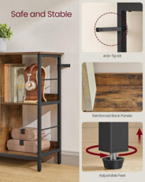 Songmics Ladder Style Bookcase, Display Storage Rack, Industrial Shelf Unit, Office Bedroom Furniture, Rustic Brown And Ink Black - thumbnail 5