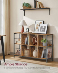 Songmics Ladder Style Bookcase, Display Storage Rack, Industrial Shelf Unit, Office Bedroom Furniture, Rustic Brown And Ink Black - thumbnail 3