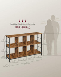 Songmics Ladder Style Bookcase, Display Storage Rack, Industrial Shelf Unit, Office Bedroom Furniture, Rustic Brown And Ink Black - thumbnail 2