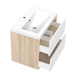 AVER-GROWTH Bathroom Vanity Unit With Wash Basin Resin Matt White Oak 600mm 2 Drawers - thumbnail 4