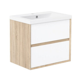 AVER-GROWTH Bathroom Vanity Unit With Wash Basin Resin Matt White Oak 600mm 2 Drawers - thumbnail 1