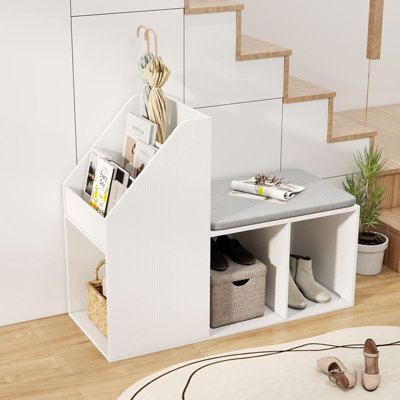 Gainoom Shoe Storage Bench Entryway Bench 3-Tier Rack W/ Cushion-White - image 1