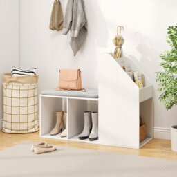 Gainoom Shoe Storage Bench Entryway Bench 3-Tier Rack W/ Cushion-White - thumbnail 8