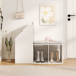 Gainoom Shoe Storage Bench Entryway Bench 3-Tier Rack W/ Cushion-White - thumbnail 9