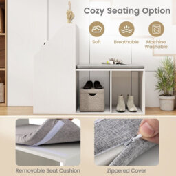 Gainoom Shoe Storage Bench Entryway Bench 3-Tier Rack W/ Cushion-White - thumbnail 4
