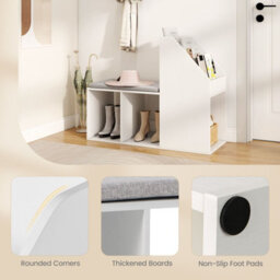 Gainoom Shoe Storage Bench Entryway Bench 3-Tier Rack W/ Cushion-White - thumbnail 3
