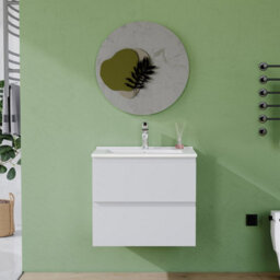 AVER-GROWTH 600mm Wall Hung Vanity Unit With Basin Matt White Ceramic Sink Bathroom Wall Mounted Storage Cabinet Soft Close Hinges 2 Drawers - thumbnail 4