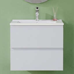 AVER-GROWTH 600mm Wall Hung Vanity Unit With Basin Matt White Ceramic Sink Bathroom Wall Mounted Storage Cabinet Soft Close Hinges 2 Drawers - thumbnail 5