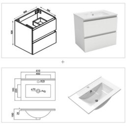 AVER-GROWTH 600mm Wall Hung Vanity Unit With Basin Matt White Ceramic Sink Bathroom Wall Mounted Storage Cabinet Soft Close Hinges 2 Drawers - thumbnail 6