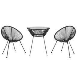Berkfield 3 Piece Outdoor Dining Set Pvc Rattan Black - thumbnail 3