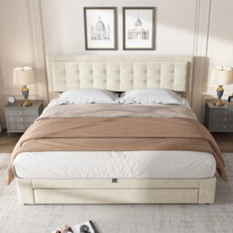 Matteo Luxurious Super King Size Upholstered Bed With Large Storage And Headboard, Cream Velvet, 180X200Cm - thumbnail 4