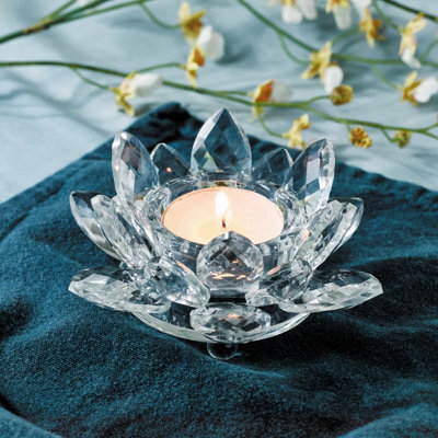 My Smart Buy 2 X Crystal Glass Lotus Candle Holder Set Of 2 With Led Tealights - Elegant Decorative Accent