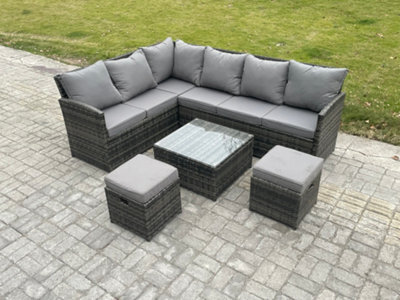 Fimous 8 Seater Outdoor Garden Furniture Set Wicker Pe Rattan Corner Sofa Set With Square Coffee Table 2 Small Footstools - image 1