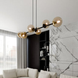 Emibig Lighting Emibig Rossi Pendant Lamp  6 X E14 Black With Amber Shade - thumbnail 4