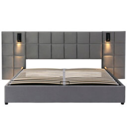 Matteo Super King Ottoman Bed Frame, Grey Velvet Upholstered With Hydraulic Storage, Wide Headboard, Usb & Reading Light - thumbnail 9