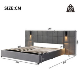 Matteo Super King Ottoman Bed Frame, Grey Velvet Upholstered With Hydraulic Storage, Wide Headboard, Usb & Reading Light - thumbnail 7