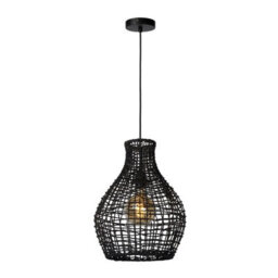 Lucide Alban Scandinavian Rattan Pendant Light 35Cm - 1Xe27 - Black