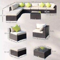 Outsunny Big Easy Rattan Outddor Garden Corner Sofa Set - Brown - thumbnail 2