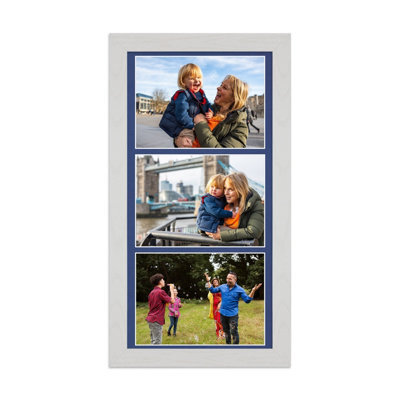 AK Frames 16X8 White Ash Modern Multi Photo Frame With Blue Mount - Holds 3 Apertures (3X) 7X5 Photos - image 1