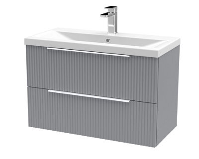Hudson Reed Fluted Wall Hung 2-Drawer Vanity And Mid-Edge Basin, Contemporary Sink Vanity Unit, Satin Grey, 800mm - image 1