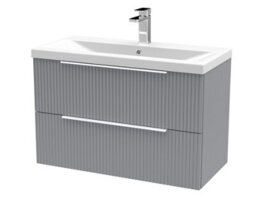 Hudson Reed Fluted Wall Hung 2-Drawer Vanity And Mid-Edge Basin, Contemporary Sink Vanity Unit, Satin Grey, 800mm - thumbnail 5