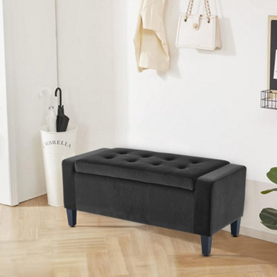 Home Republic Luna Velvet Storage  Bench - Two Seater Charcoal - image 1