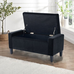 Home Republic Luna Velvet Storage  Bench - Two Seater Charcoal - thumbnail 2