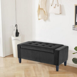 Home Republic Luna Velvet Storage  Bench - Two Seater Charcoal - thumbnail 1