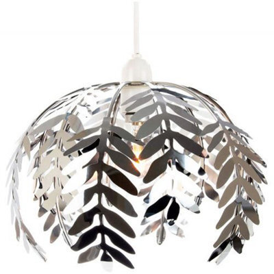 Happy Homewares Traditional Fern Leaf Design Ceiling Pendant Light Shade In Silver Chrome Finish - image 1