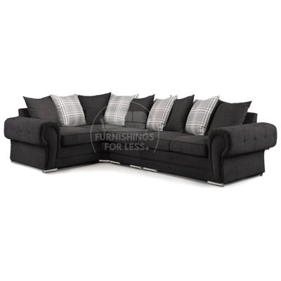 Furnishings For Less UK Milan 5 Seater Long  L Shaped Corner Sofa Scatter Back Chesterfield Arms Black Left Hand Facing - image 1