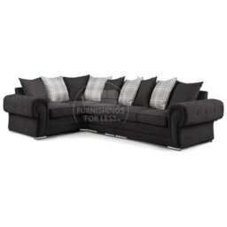 Furnishings For Less UK Milan 5 Seater Long  L Shaped Corner Sofa Scatter Back Chesterfield Arms Black Left Hand Facing - thumbnail 1