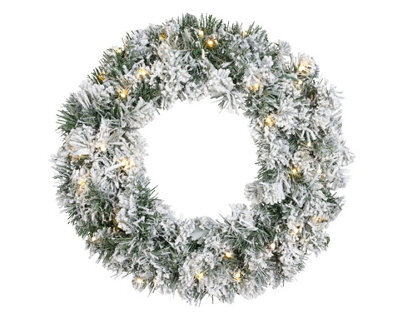 Kaemingk Snowy Green Lit Christmas Door Wreath - Warm White Leds - 50Cm Diameter - image 1