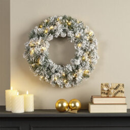 Kaemingk Snowy Green Lit Christmas Door Wreath - Warm White Leds - 50Cm Diameter - thumbnail 3