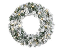 Kaemingk Snowy Green Lit Christmas Door Wreath - Warm White Leds - 50Cm Diameter