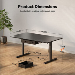 Electric Standing Desk With Power Outlets, 140 X 80 Cm Sit Stand Desk With 2 Drawers, Usb Ports, Height Adjustable, Black - thumbnail 5