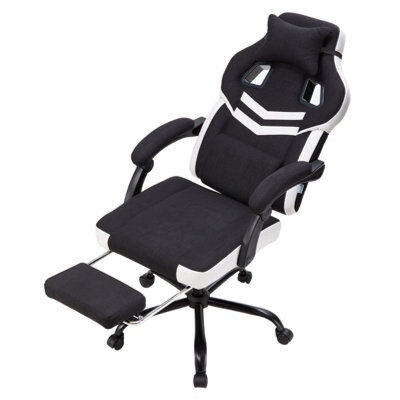 Living And Home Black And White Height-Adjustable Ergonomic Reclining Gaming Chair With Massage Lumbar Support & Footrest - image 1