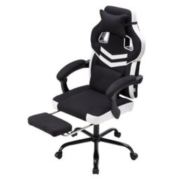 Living And Home Black And White Height-Adjustable Ergonomic Reclining Gaming Chair With Massage Lumbar Support & Footrest - thumbnail 4