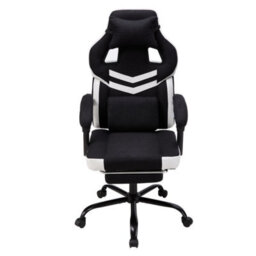 Living And Home Black And White Height-Adjustable Ergonomic Reclining Gaming Chair With Massage Lumbar Support & Footrest - thumbnail 5