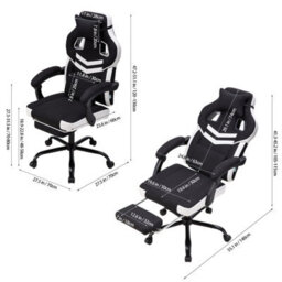 Living And Home Black And White Height-Adjustable Ergonomic Reclining Gaming Chair With Massage Lumbar Support & Footrest - thumbnail 6