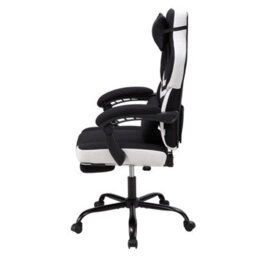 Living And Home Black And White Height-Adjustable Ergonomic Reclining Gaming Chair With Massage Lumbar Support & Footrest - thumbnail 3