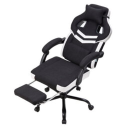 Living And Home Black And White Height-Adjustable Ergonomic Reclining Gaming Chair With Massage Lumbar Support & Footrest