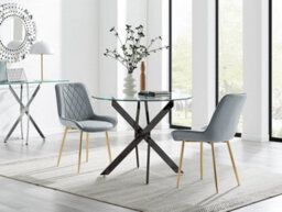 Furniturebox Uk Novara 100Cm Round Black Leg Dining Table & 2 Grey Pesaro Gold Leg Chairs