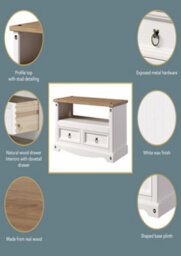 Core Products Corona White Waxed Flat-Screen Tv Unit - Antique Waxed Top, H51.0Cm X W95.0Cm X D43.5Cm - thumbnail 4