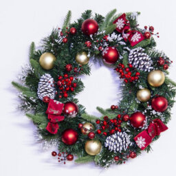Christmas Tree World 50Cm Decorated Mixed Pine Wreath With Red & Gold Baubles - thumbnail 2