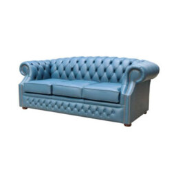 Chesterfield 3 Seater Sofa Shelly Majolica Blue Leather In Buckingham Style - thumbnail 5