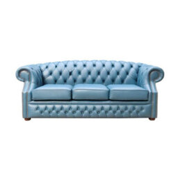Chesterfield 3 Seater Sofa Shelly Majolica Blue Leather In Buckingham Style - thumbnail 1